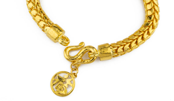 24K Gold Dragon Tail Bracelet with Luck Charm 7"